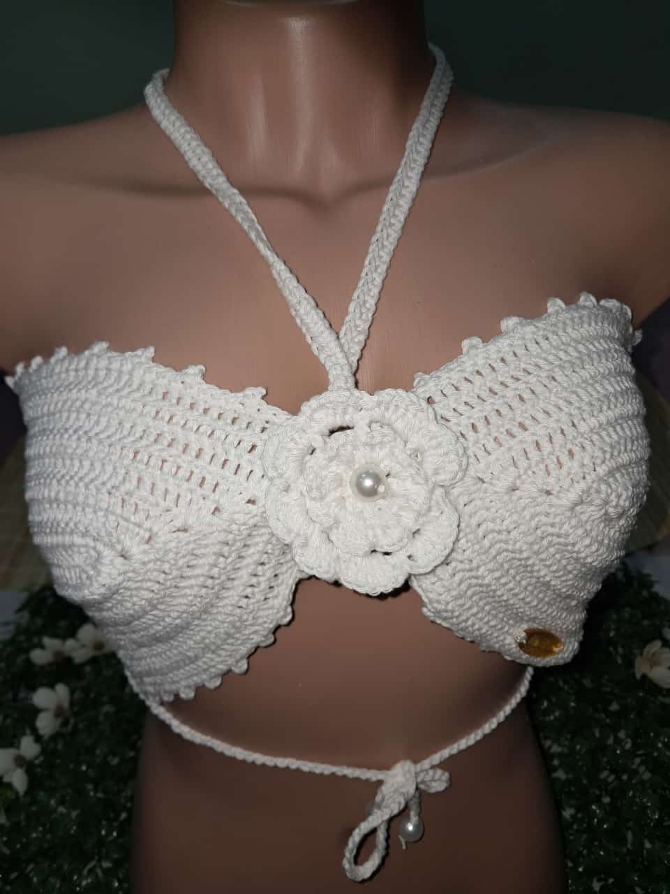 Top de crochê Flor do Campo