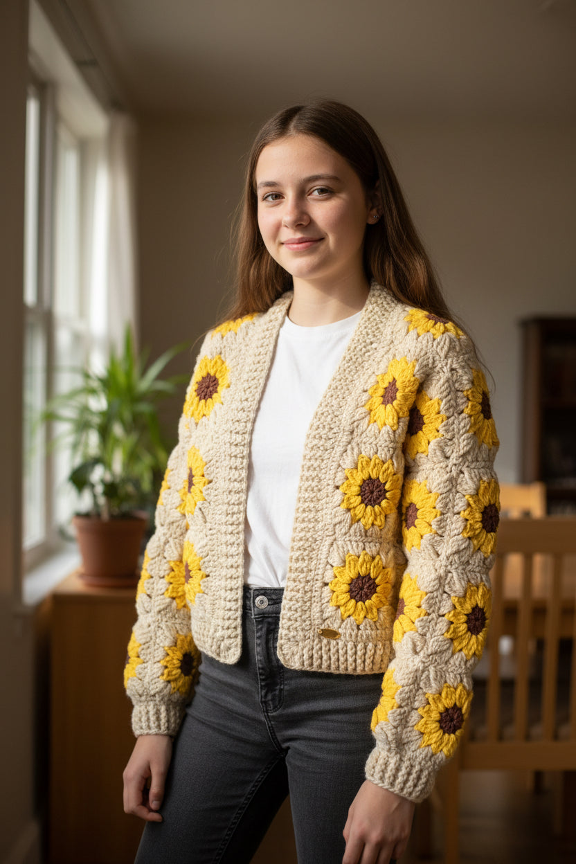 Suéter de crochê Girassol