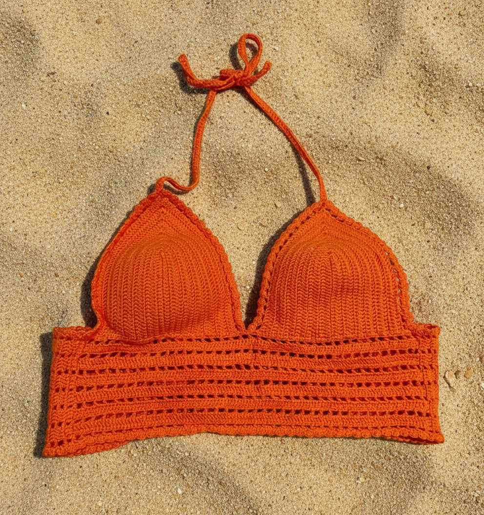 Top laranja de croche